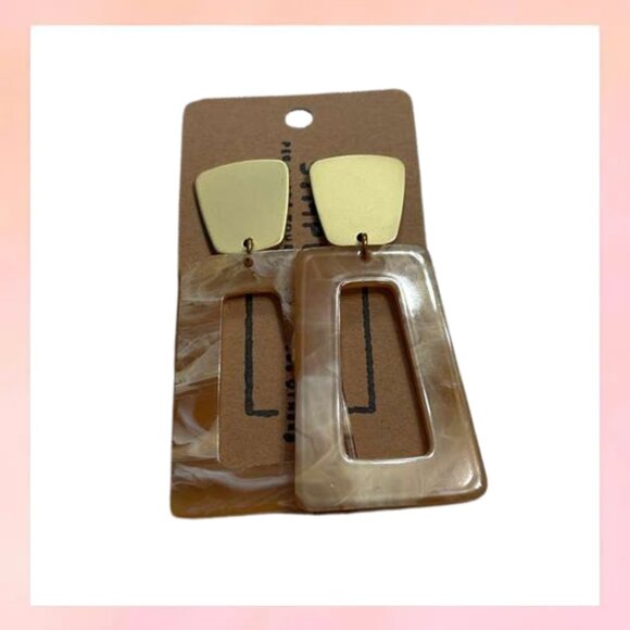 Jewelry - Retro Acetate & Gold Drop Earrings - Marble Tortoise